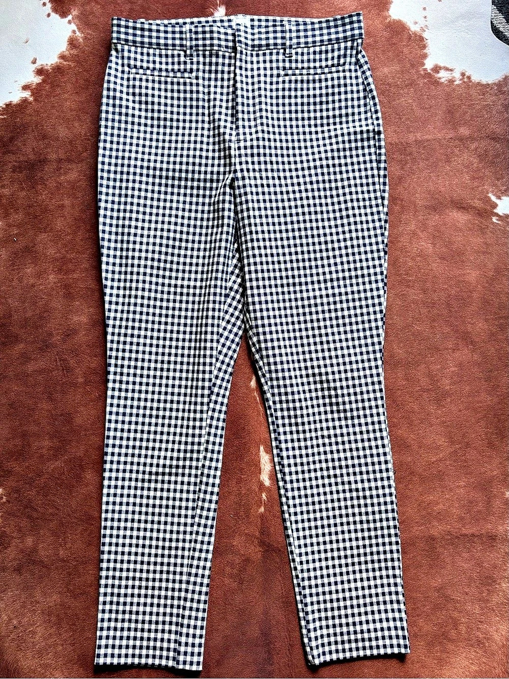 Gap High Rise Signature Skinny Ankle Pants Gingham Pants Blue & White Size 8